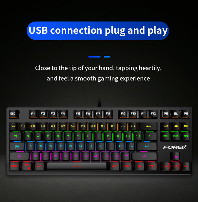 FV-Q301 87 keys Wired Mechanical Keyboard Blue Axis Cute Small RGB Backlight Portable Gaming Keyboard