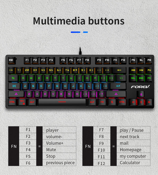 FV-Q301 87 keys Wired Mechanical Keyboard Blue Axis Cute Small RGB Backlight Portable Gaming Keyboard