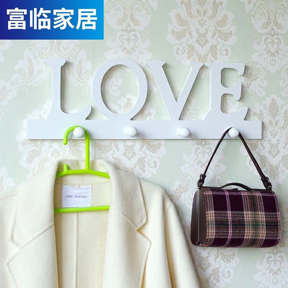 Love Wall Vintage Shelf Rack Wooden Souvenir Home Design with 4 Hooks