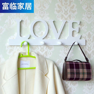 Love Wall Vintage Shelf Rack Wooden Souvenir Home Design with 4 Hooks