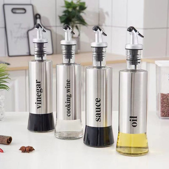 300ml Bottle Glass Soy Sauce Vinegar and Oil Dispenser Stainless Steel Cruet Cooking Wine Leakproof