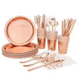 Rose Gold Polca Dots Disposable Party Paper Plate Set Paper Cup Paper Towel Tablecloth For Party Occasion