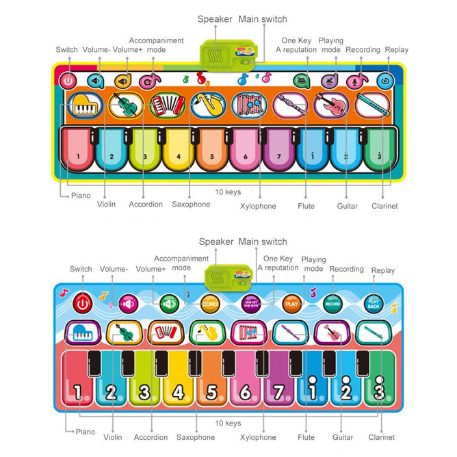 Piano Music Mat Play Keyboard with 8 Instruments and 10 Keys Play Mat Children Baby Dance Mat Gifts for Boys Girls