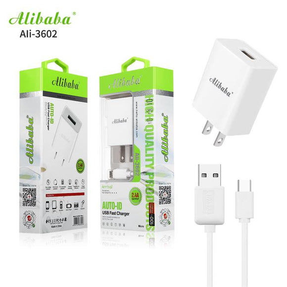 Alibaba Ali-3602 2.4A USB Fast Travel Charger for I-phone & Android Mobile Phone (5G & V8)