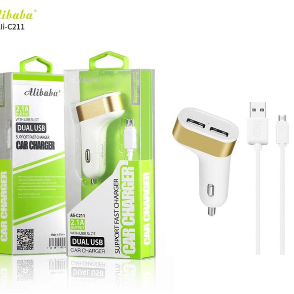 Alibaba Ali-C211  2.1A Dual USB Port Fast Car Charger for Micro Android Phone