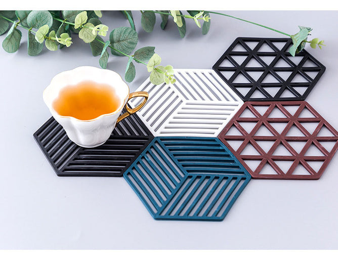 Hexagon Anti-hot Pad Silicone Bowl Drink Coffee Cup Pad Coasters Placemats Non-slip Dining Table Mats Kitchen Accessory