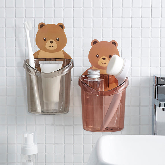 Carton Bear Toothpaste Holder Wash Cup Rack Bathroom Store Shelf Wall Hanging Toothbrush Storage Cup