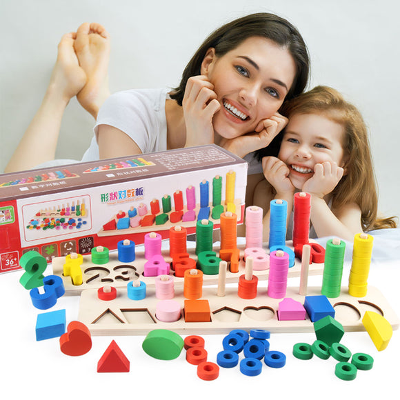 Early Learning Educational Wooden Digital Geometry Shape Cognitive Logarithmic Plate Math Toys for Kids