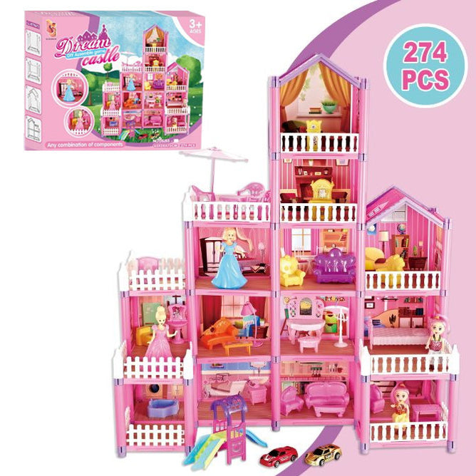 Pink Princess DIY Doll House Dream Toy Castle Creative Assembling toys best gift for Kids