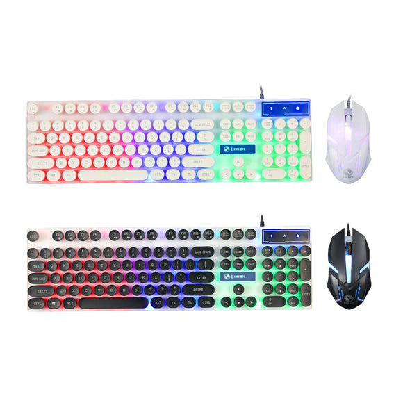 104 Keys Colorful LED Illuminated Backlight Ergonomic Gaming Keyboard USB Wired PC Laptop with Mouse