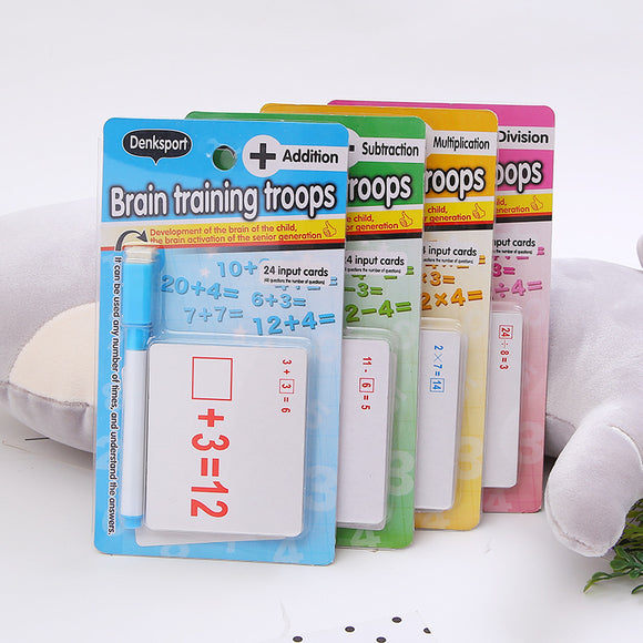 Mathematics Learning Flash Cards 1set Kids Reusable Mathematics Teach Card Erasable Pen Educational Toy