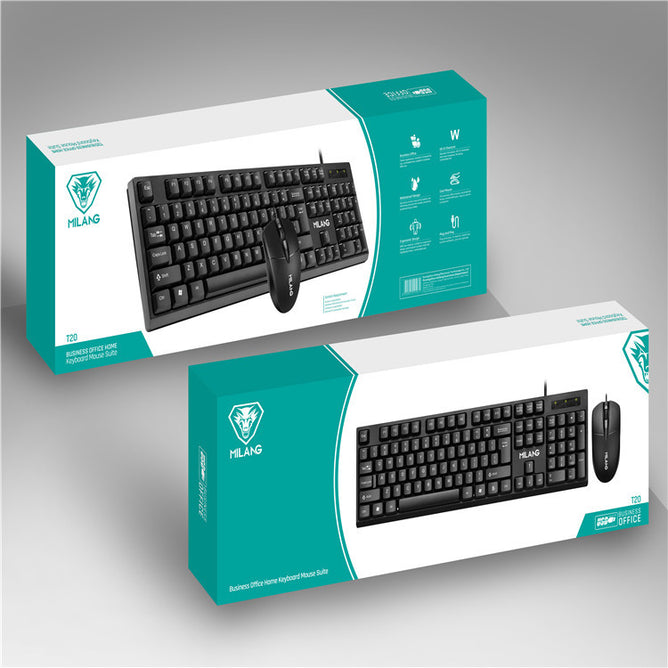 Milang 104 Keys USB Wired Ergonomic Business Office Keyboard Mouse Suite