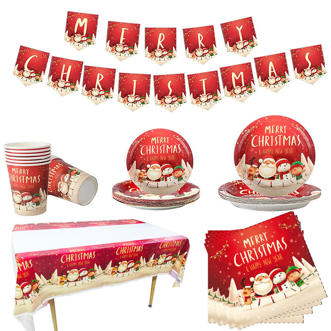 Christmas Disposable Tableware Set Plates Cups Napkins Banner Party Tableware Christmas Party Supplies