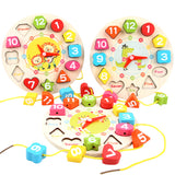 Early Learning Cartoon Animals Educational Wooden Beaded Geometry Digital Clock Puzzles Toy For Children