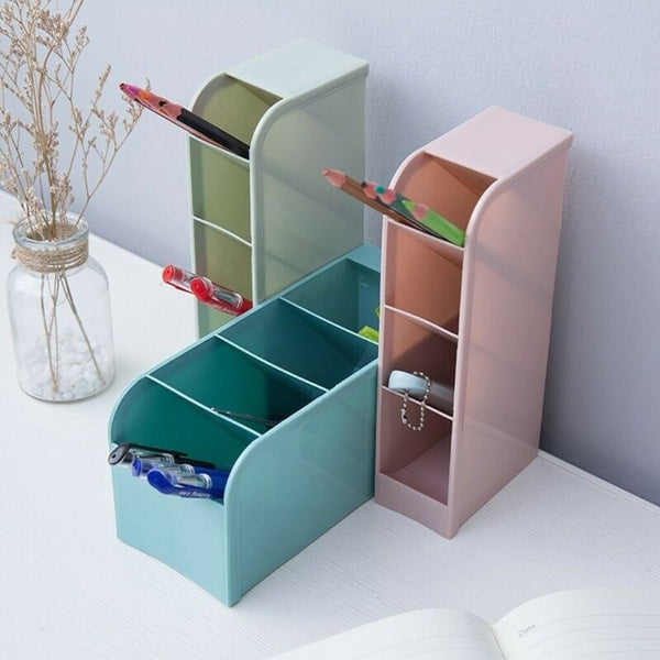 Desktop Plastic Storage Box Office Four Grid Oblique Pen Holder Makeup Brush Lipstick Storage Rack Cosmetic Stationery Organizer