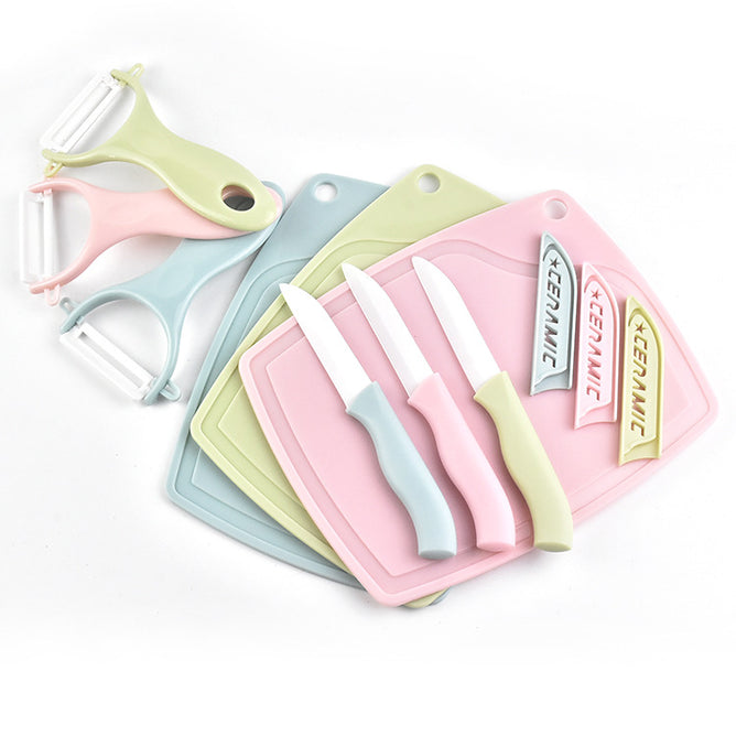 Ceramic Knife Set with Chopping Board Paring Knife Plastic Packing 3in1 Kitchen Accesories