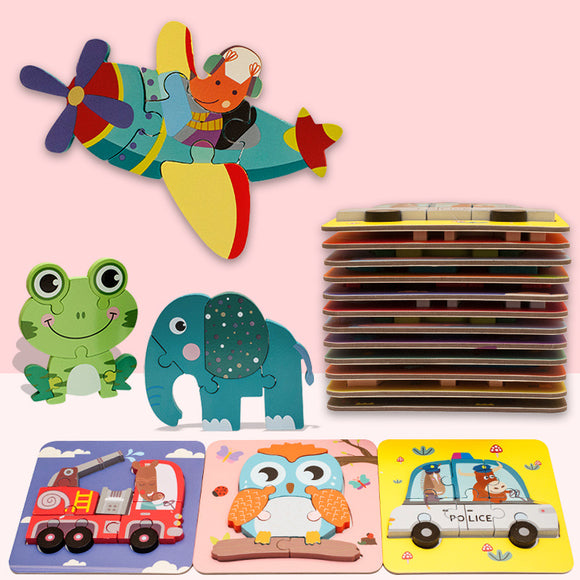 Educational 3D Wooden Puzzles Toys Jigsaw Puzzles Animals Vehicles Puzzle Board Toy best gift for Kids