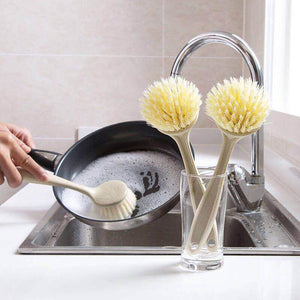 Kitchen Scrub Brushes Long Handle Wheat Straw Fiber Cleaning Brush for Household
