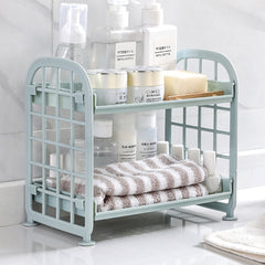 Double Layer Organizer Storage Rack Hollow Shelf Plastic Accessories 2 Tier Shelf Holder for Kitchen & Bathroom