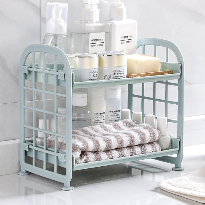 Double Layer Organizer Storage Rack Hollow Shelf Plastic Accessories 2 Tier Shelf Holder for Kitchen & Bathroom