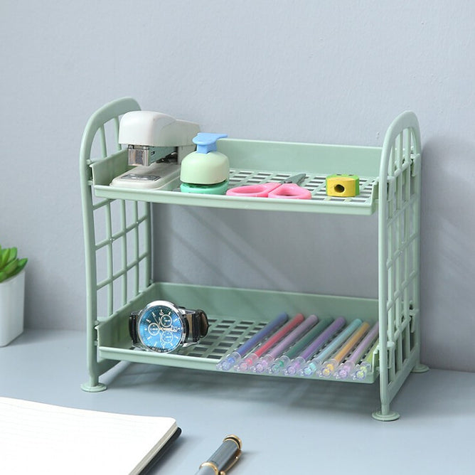 Double Layer Organizer Storage Rack Hollow Shelf Plastic Accessories 2 Tier Shelf Holder for Kitchen & Bathroom