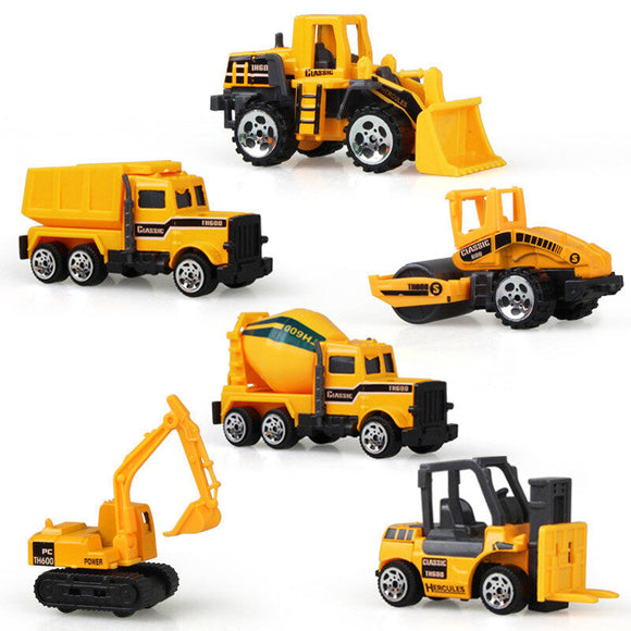 6Pieces Alloy Mini Construction Vehicles Trucks Set Toys Best Gift for Kids