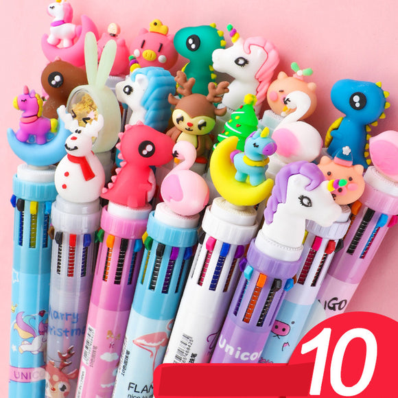 Multifunction 10in1 Ballpoint Pen Creative Writing Colorful Multi Ball Point Pens For Office & School Stationery