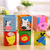 Wooden Cartoon Pen Holder Cute Animal Pen Box Desk Organizer for Office Supply Accessories