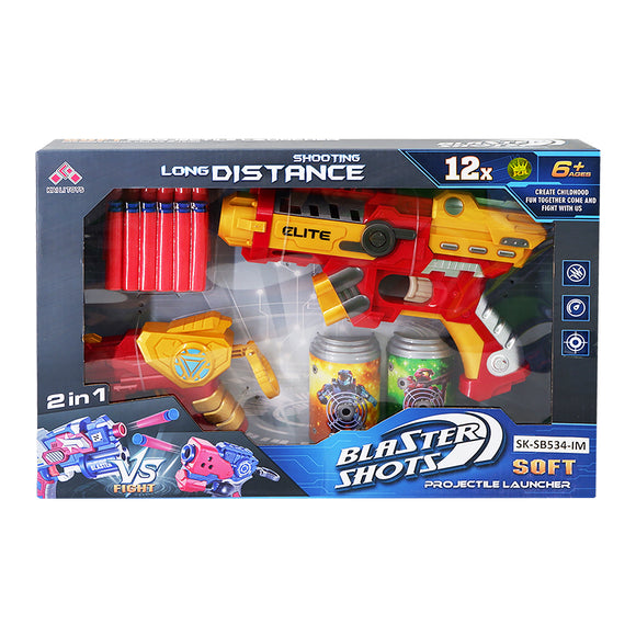 2 in 1 Long Distance Elite Blaster Shots Toy Guns for Kids with 12 Soft Foam Dart and Target