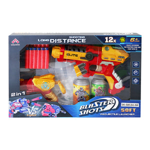 2 in 1 Long Distance Elite Blaster Shots Toy Guns for Kids with 12 Soft Foam Dart and Target
