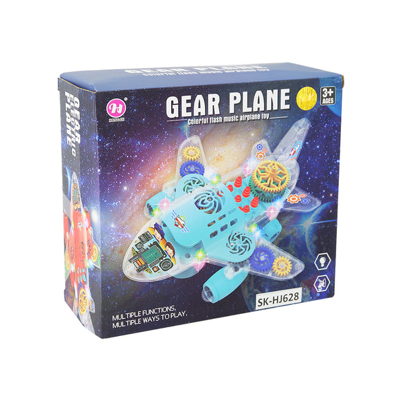 Battery Operated Bump and Go Gear Transparent Chassis Plane with Lights and Sound for Kids