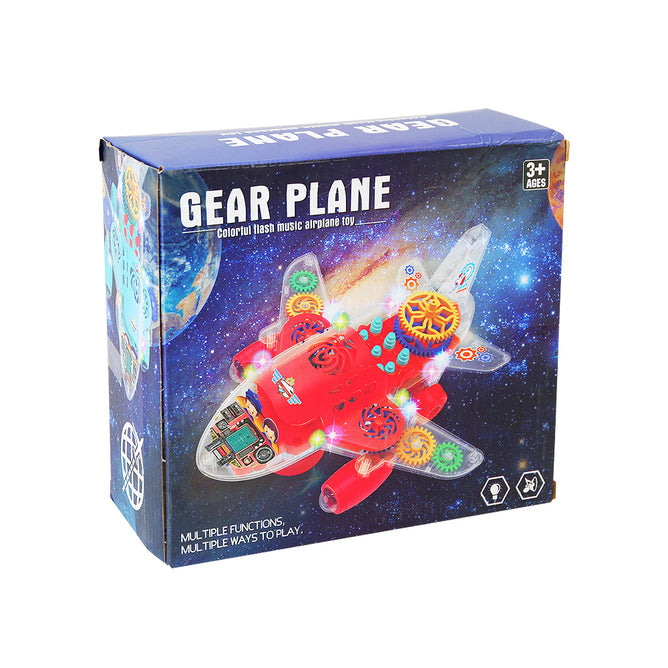 Battery Operated Bump and Go Gear Transparent Chassis Plane with Lights and Sound for Kids
