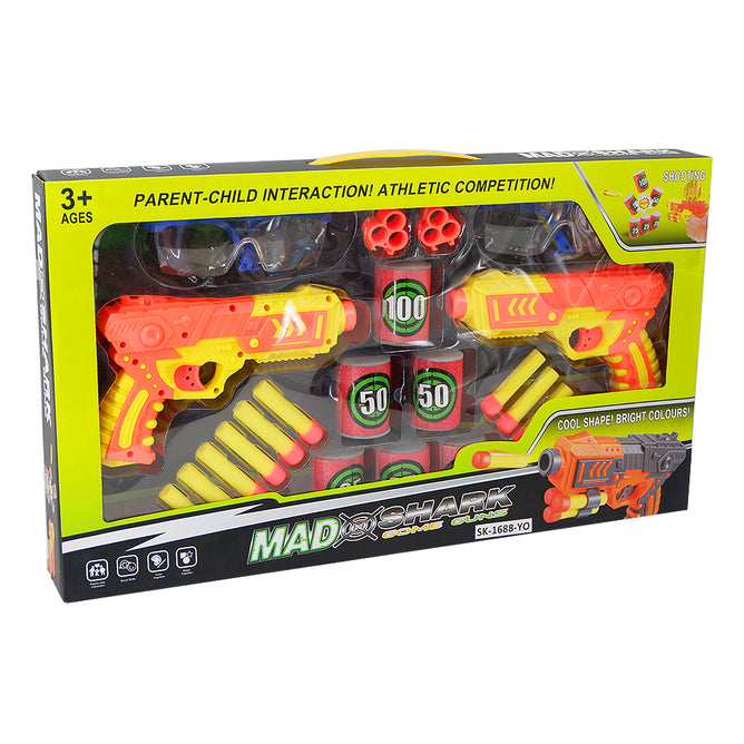 Mad Shark Game Guns 2 in 1 Toy Blaster with Target and Eye Protection Goggles Toys for Kids