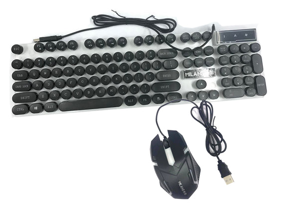 Milang T520 Round Keys Wired USB Keyboard Mouse Computer Mechanical Feel Backlight Gaming Keyboard