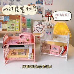 Double Layer Organizer Storage Rack Hollow Shelf Plastic Accessories 2 Tier Shelf Holder for Kitchen & Bathroom
