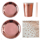 Rose Gold Polca Dots Disposable Party Paper Plate Set Paper Cup Paper Towel Tablecloth For Party Occasion