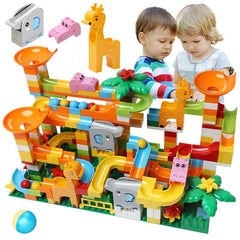 DIY Compatible Marble Race Run Slide Big Building Blocks City Funnel Maze Animal Figures Bricks Toys