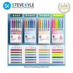 6Pcs Retractable Highlighter Fluorescent Markers for School & Office Supplies