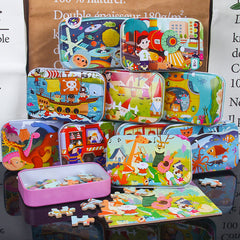 Sixty Pieces Cartoon Wooden Jigsaw Puzzle Mixed Designs Early Learning Educational Toy