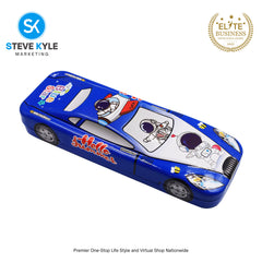 2 Layer Metal Pencil Case with Cartoon Car Design for Kids