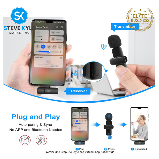 PULUZ Wireless Lavalier Noise Reduction Reverb Microphone for 8-Pin and Type-C Device