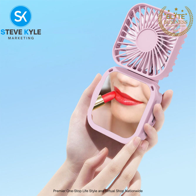 NEW Portable Mini Rechargeable Folding Fan with Mirror & Lace