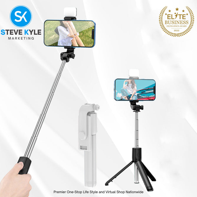 Wireless Bluetooth Foldable Selfie Stick Tripod with Fill Light Adjustable Monopod Remote Shutter