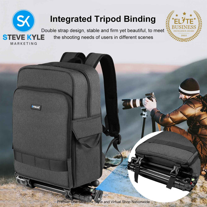 PULUZ Outdoor Portable Camera Dual Shoulders Backpack Laptop Bag (Black)