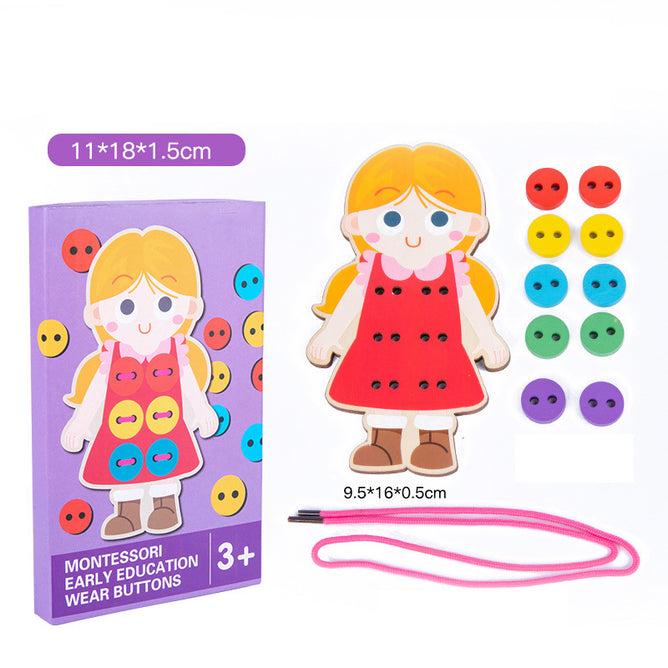 Early Learning Wooden Children Wear Shoelaces Kindergarten Baby Hands-on Threading Board toys best gift